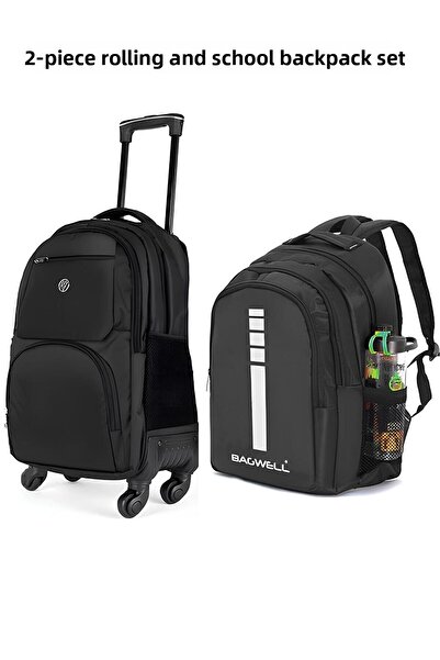 BAGWELL Set de 2 Rucsac cu racletă cu 4 roți, compartiment pentru laptop și rucsac ortopedic