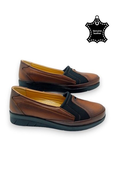 MAGIC SHOES Women's Tan Genuine Leather Inside Leather Comfort Full Orthopedic Mother Shoes