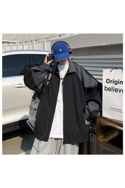 Köstebek Vintage Style-Retro Black Gray Parachute Jacket