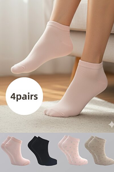BENİSA ÇORAP حذاء نسائي قطني ملون مكون من 4 قطع
