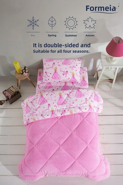 Formeya Princess Patterned Double-Sided Wellsoft Sleeping Set with Single Sheets(Quilt+Sheet+Pillowcase)