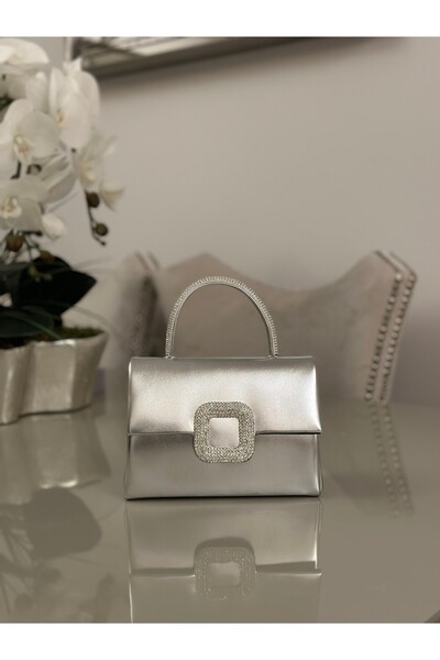 mossi Women's Shiny Silver Evening Dress Bag - Crystal Stone Buckle Evening D...