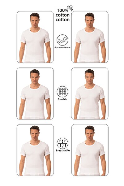 ÖZKAN underwear Özkan 0059 6 Pack Ανδρικό 100% βαμβακερό μονό ζέρσεϊ ύφασμα ανοιχτό γιακά με μισό μανίκι εσώρουχο