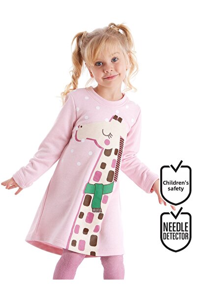 Denokids Giraffe Cool ροζ χειμωνιάτικο μακρυμάνικο φόρεμα για κορίτσια