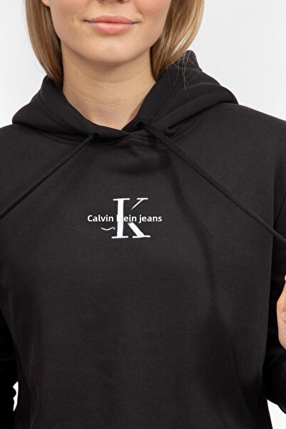 Calvin Klein Women's Black REGULAR FIT MONOLOGO Hoodie Sweatshirt