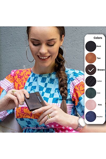 Trusador Marseille Brown Zippered Genuine Leather Wallet with Mirror Elastic Rfid Protection Men Women