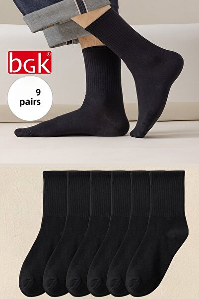 BGK 6 Pieces Unisex Black College Plain Patterned Socks