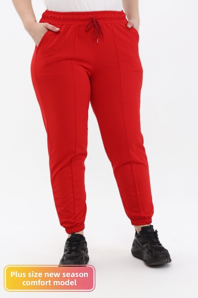 tarzımsüper Plus Size New Season Elastic Waist and Leg High Waist Comfort Model Two Pocket Sweatpants