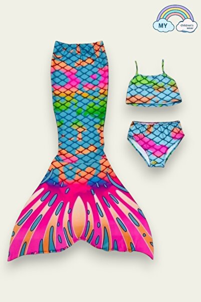 My Kids Wear Σετ 3 τεμαχίων με κοστούμι γοργόνας για κορίτσια με πάτο και ουρά