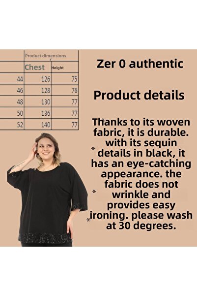 Zer Otantik Plus Size Sleeve and Skirt Sequined Long Stylish and Evening Tunic Nd4021
