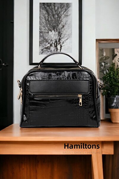 HAMILTON Original Women's Crossbody and Handbag with Adjustable Strap Leather Patent Leather Three-Eye Large Stylish Shoulder and Hand Bag