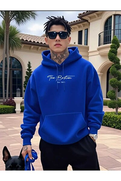 caddekombin The Boston Est Printed Hooded Pocket Wool Inside Saks Sweatshirt