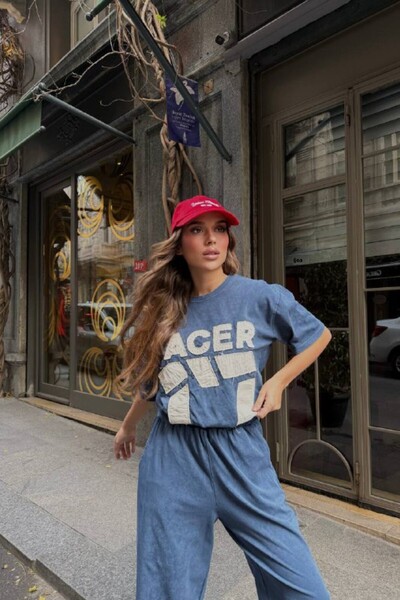 Bliss Dámská souprava teplákových souprav Paris s krátkým rukávem Pohodlný spodní díl v námořnické modré velikosti M