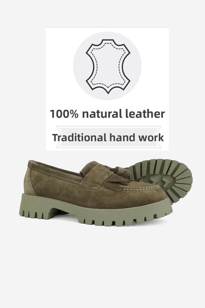 TUNAELLİ ДАМСКИ МОСИСАНСИ ОТ ЕСТЕСТВЕНА КОЖА ОТ ЗЕЛЕН ВЕЛУР РАЗМЕР 36-41 ВКУС