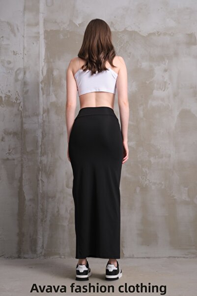 AVAVA Fekete oszmán szövet hosszú ceruza és szoknya