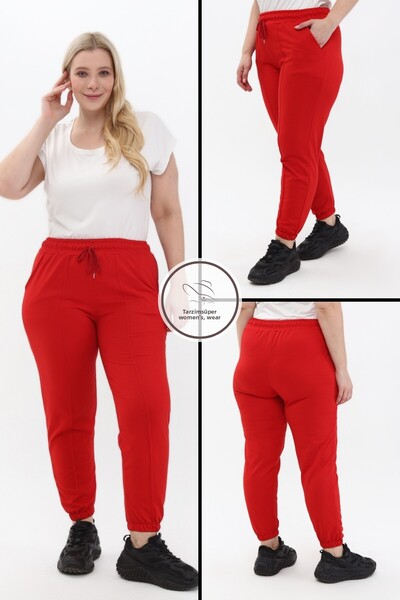 tarzımsüper Plus Size New Season Elastic Waist and Leg High Waist Comfort Model Two Pocket Sweatpants