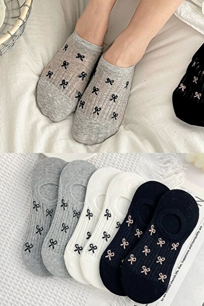 BGK 6 Pairs Women's Ribbon Patterned Ballerina Socks