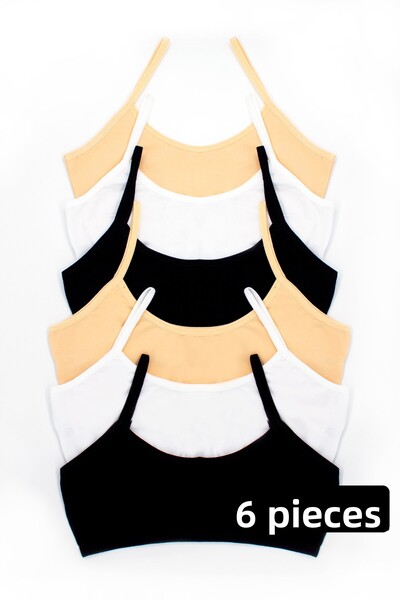 Öts Girl's Colorful 6-Piece Padless Cotton Lycra Half Tank Top Training Bra for Young Girl