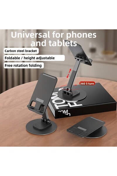 Plodna House Αναδιπλούμενη βάση επιτραπέζιου τηλεφώνου και tablet με στρογγυλή βάση αλουμινίου - Μαύρο