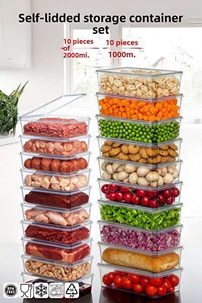 Nandy Home سعة 1 لتر و2 لتر - مجموعة من 20 حاوية تخزين بغطاء ذاتي، مناسبة للمجمدات العميقة