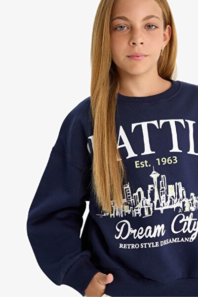 DeFacto Κοριτσίστικο φούτερ Relax Fit Crew Neck με στάμπα D4384a824wn