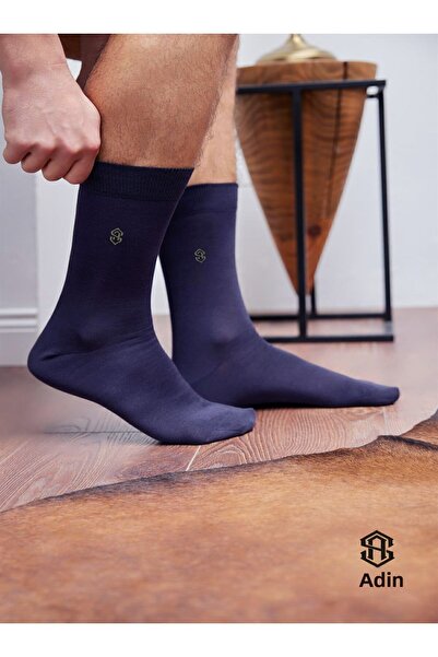 Adin Мъжки бамбукови чорапи, дълги, обикновени, тъмносини, безшевни, премиум, комплект от 6 броя