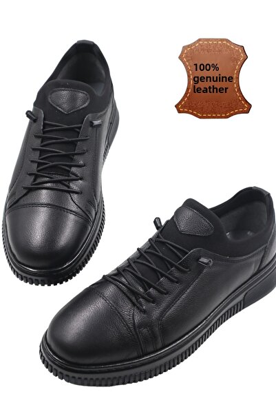 nazenintasarımlar Men's Inner Outer Khaki Leather Ultra Comfortable Stitched Black Daily Shoes