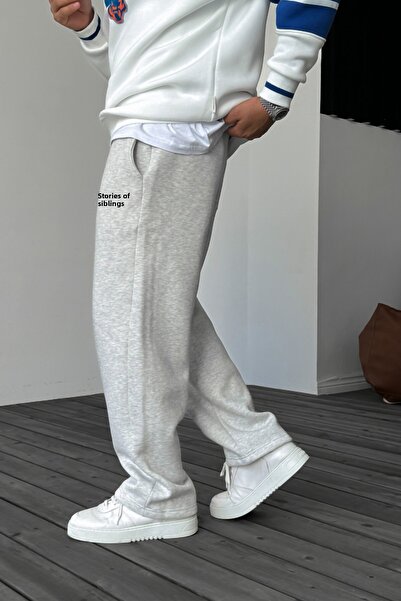 THE RULE Confusing Printed Baggy 3 Thread Ruched Loose Fit Straight Leg Grey Sweatpants Tr0499