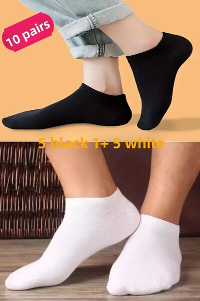 Esinti 10 Pairs of Cotton Short Booties Socks – Men's & Women's Ankle Length Black and White Socks Set