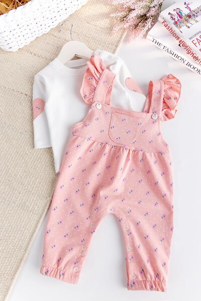 Babymod Floral Ruffled 100% Cotton 2-Piece Baby Girl Salopet Jumpsuit Set