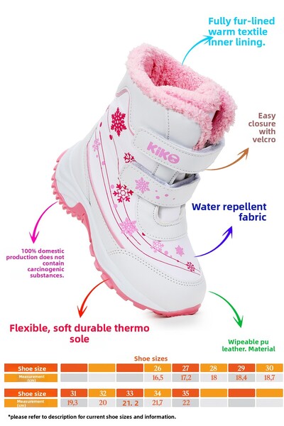 Kiko Kids Snowflake Velcro Girls Snow Boots Ανθεκτικά στο κρύο νερό