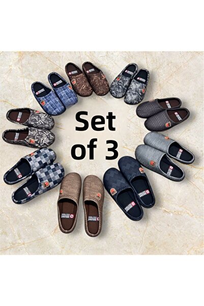 GEZER Men's Home Carpet Slippers Guest Slippers Soft Roller Sole Set of 3 Men's Slippers