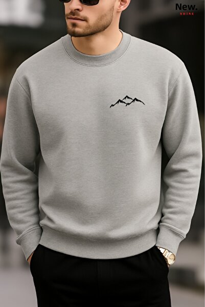 New Shine Mountain Printed Crew Neck Sweatshirt