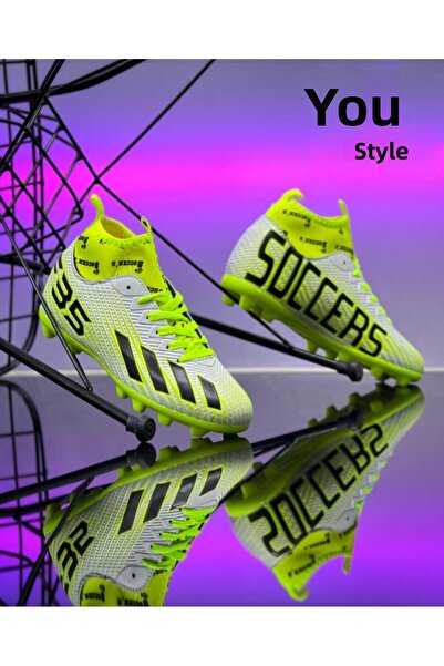 Allyup White Yellow Astroturf Football Boots - Boys' Football Sneakers F35Kr