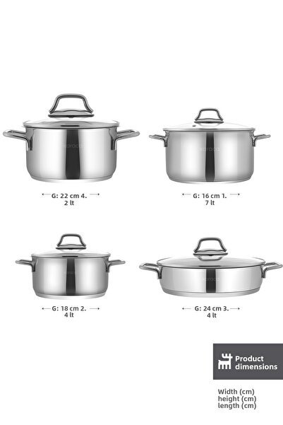 Karaca 8dílná sada ocelových hrnců s indukční základnou Belen