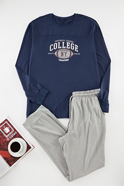 Trendyol Collection Σετ ανδρικές πλεκτές πιτζάμες Navy Blue Regular Fit - TMNAW25PT00006