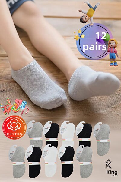 KRAL SOCKS Момичешки - Момчешки чорапи от памук, не изпотяващи (12 чифта) Ученически чорапи за училище