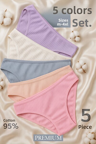 Happy Fox Chiloți de damă din bumbac cu snur Set 5 bucăți Pachet Talie normală