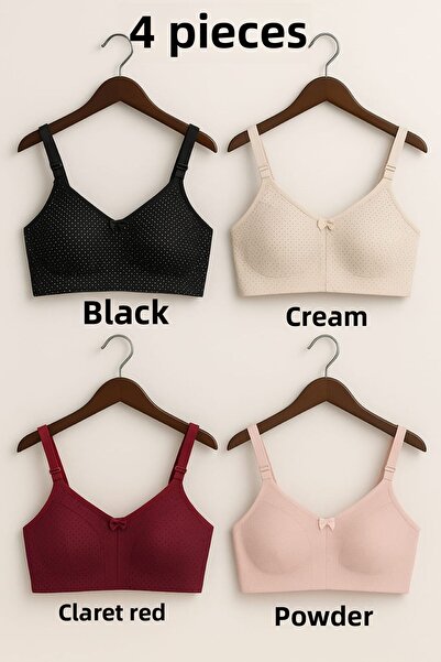 enmodaiçgiyim 4 Pieces of Cotton Recovery Combed Bra – Without Underwire, Without Padding, Polka Dot Pattern