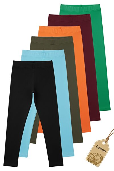 TWOO KİDS Lányok leggings - 6 darabos szett, sima, alap lycra, szezonális, hosszú pamut gyermekleggings (SET-3)