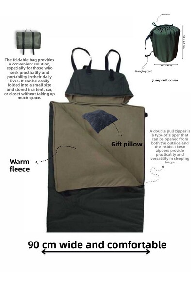 Med Online Wide 90 cm Khaki Sleeping Bag -25 ° , Micro Water Repellent 220X95 Cm, 200 Gr Fiber/180 Gr Fleece