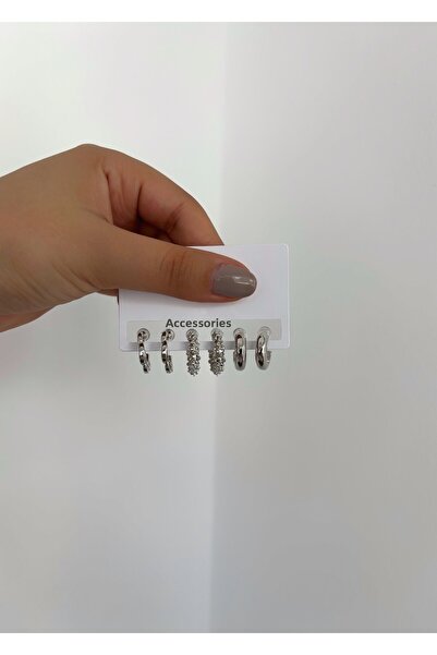 aksesuaris Set of 6 Patterned Hoop Women's Earrings