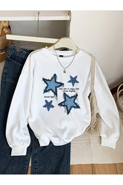 uyguntarz Unisex Stars Printed Oversize Crew Neck