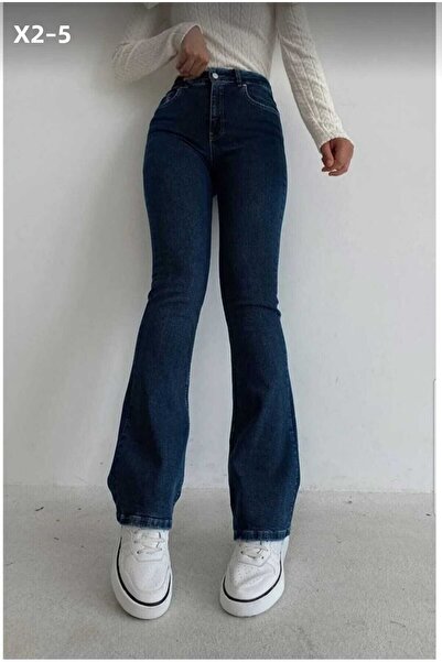 LİMABEL Σκούρο μπλε Ισπανικού τύπου Τζιν Παντελόνι Υψηλής Μέσης, Εφαρμοστό.