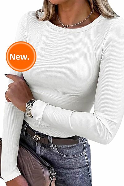 Şiir Makeni női karcsú, nyakú, hosszú ujjú, rugalmas fűző felső és test - Ecru