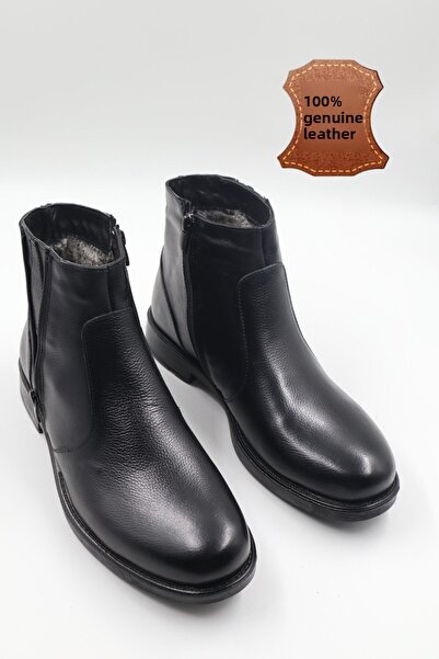 nazenintasarımlar Ανδρικές μπότες από γνήσιο δέρμα, ανθεκτικό στο κρύο, αντιολισθητική σόλα με φερμουάρ, μαύρες καθημερινές μπότες