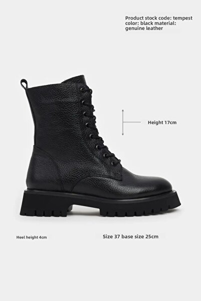 NİŞANTAŞI SHOES Γυναικείες μπότες Tempest Μαύρες Γνήσιες Δερμάτινες Γόβες με κορδόνια