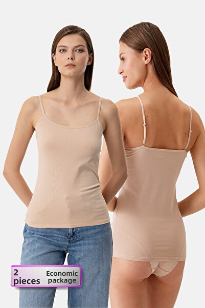 Pierre Cardin Women's 2-Piece Economic Package Skin 1204 Thin Strap Basic Cotton Singlet Set