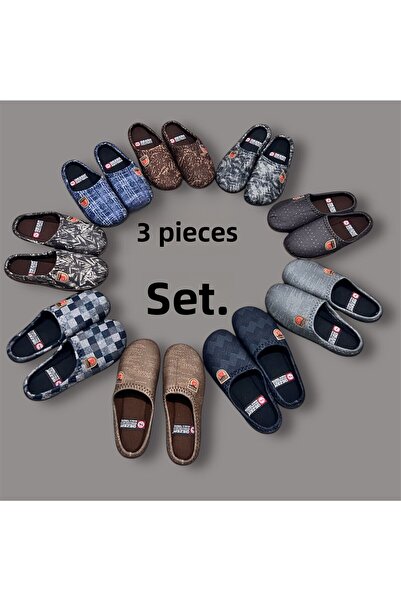 GEZER Men's Home Carpet Slippers Guest Slippers Soft Roller Sole Set of 3 Men's Slippers