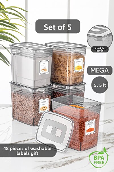 Meleni Home Δοχείο αλευριού Mega Size 5,5 λίτρων 5 συσκευασιών - Δοχείο αποθή...